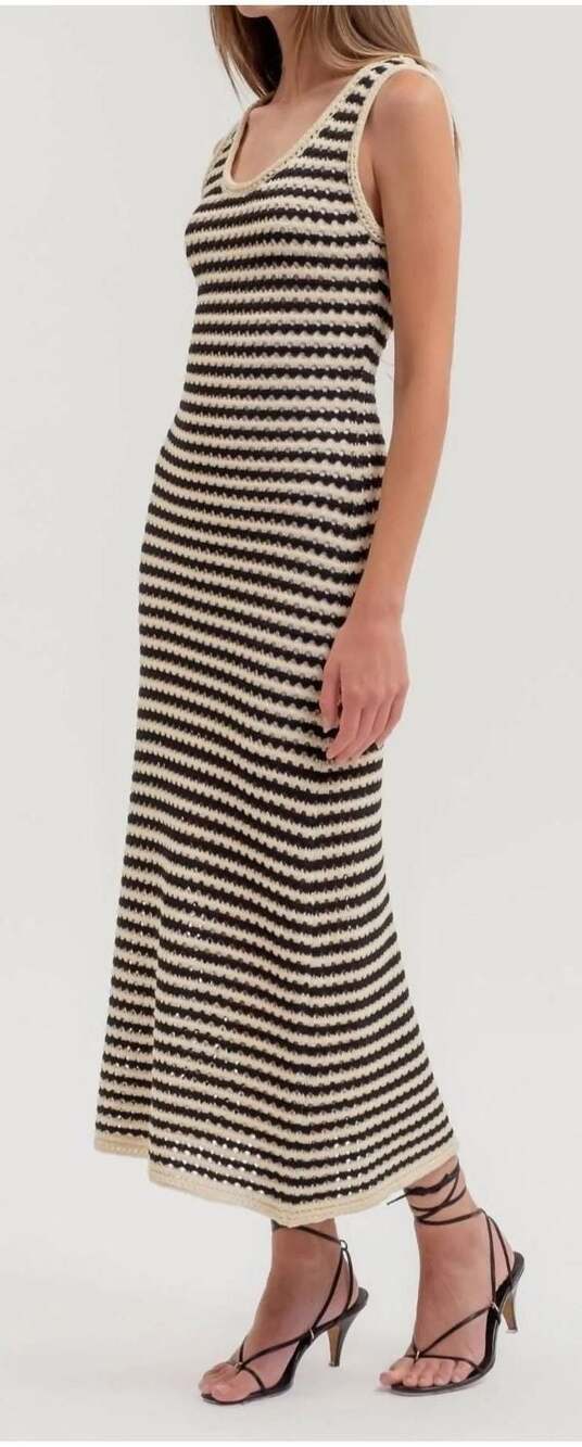 Zoe and Claire NWT Crochet Maxi Dress L Black Cream Striped Coastal Boho